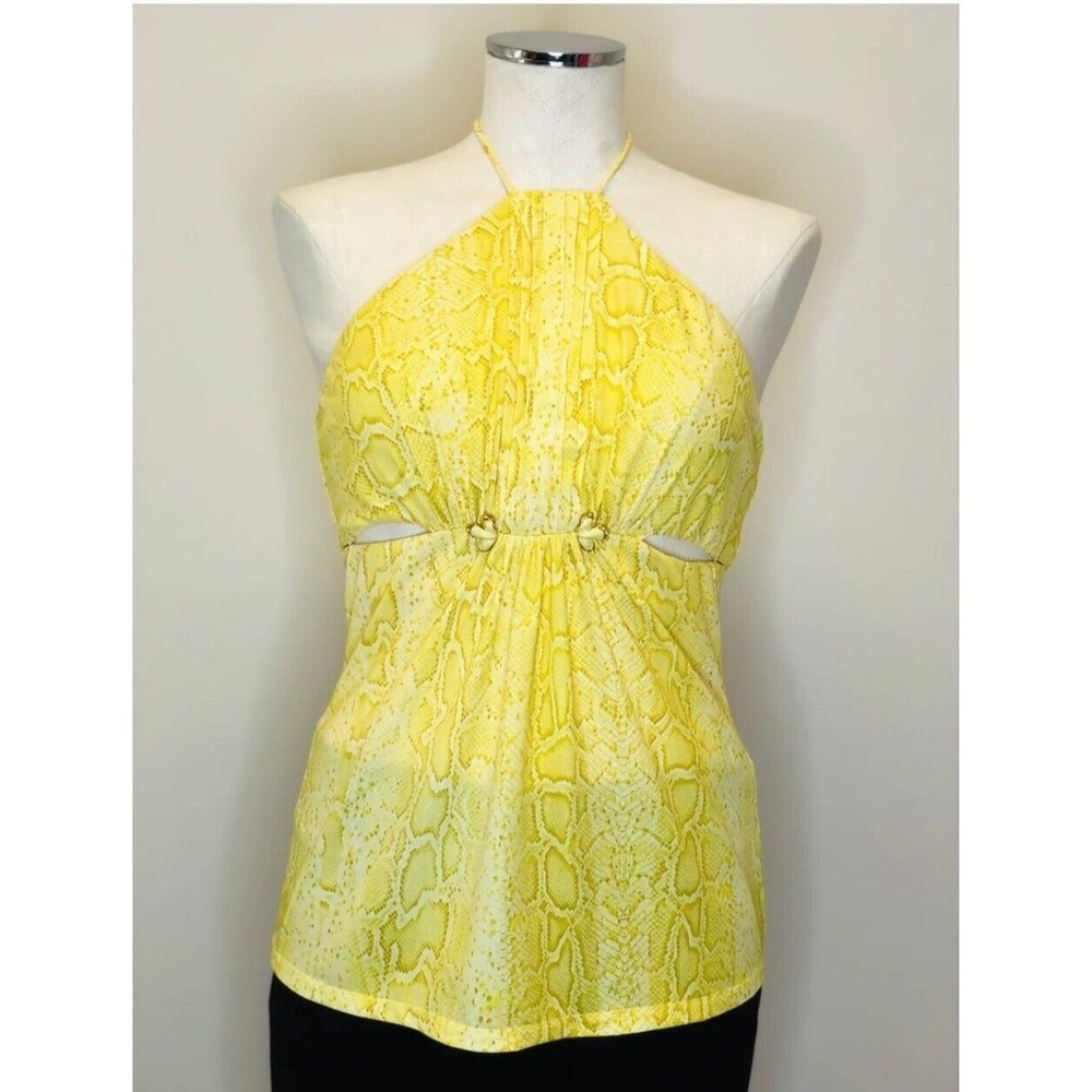 Roberto Cavalli Yellow Snakeskin Print Sexy Blouse - Halter Top Size 48